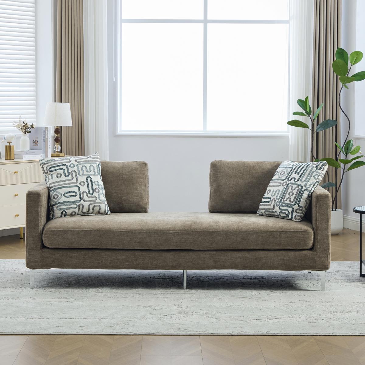 77.5''W Upholstered Chenille Slipcovered Chaise Lounge, Modern Oversized Settee Couch with 4 Pillows, Sleeper Sofa Daybed Bench with Armrest & Open Backrest for Living Room Guest Bedroom Window.Taupe 77.5''W Upholstered Chenille Slipcovered Chaise Lounge, Modern Oversized Settee Couch with 4 Pillows, Sleeper Sofa Daybed Bench with Armrest & Open Backrest for Living Room Guest Bedroom Window.Taupe