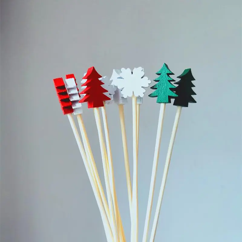 Christmas Tree Shaped Bamboo Food Picks, Decorative Fruit Toothpicks Cocktail Garnish Sticks, Christmas Party Table Decorations