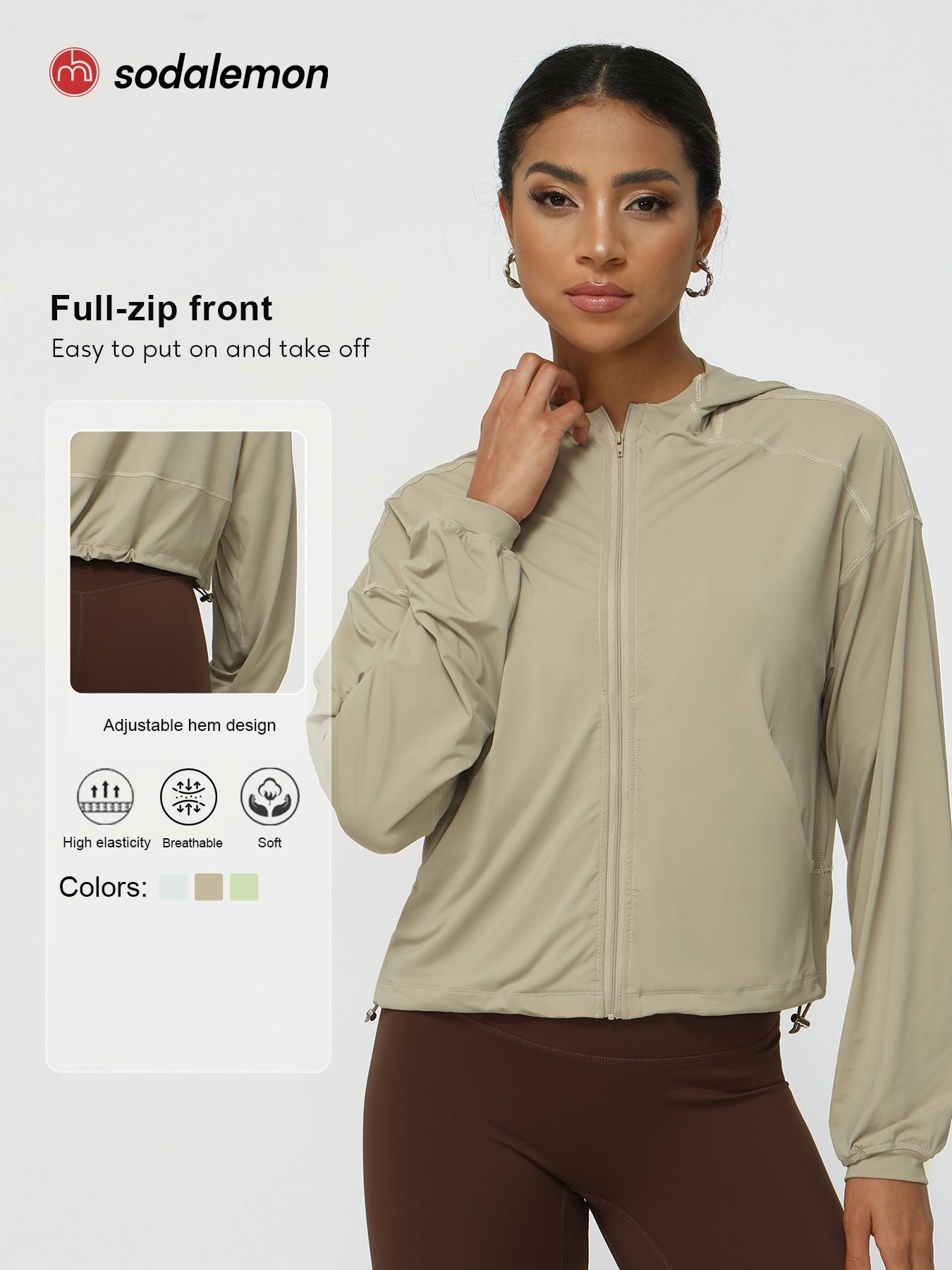 Sodalemon Women's Solid Color Hooded Sports Jacket, Quick Drying Breathable Sports Outerwear, Ladies Sportswear for Yoga Running