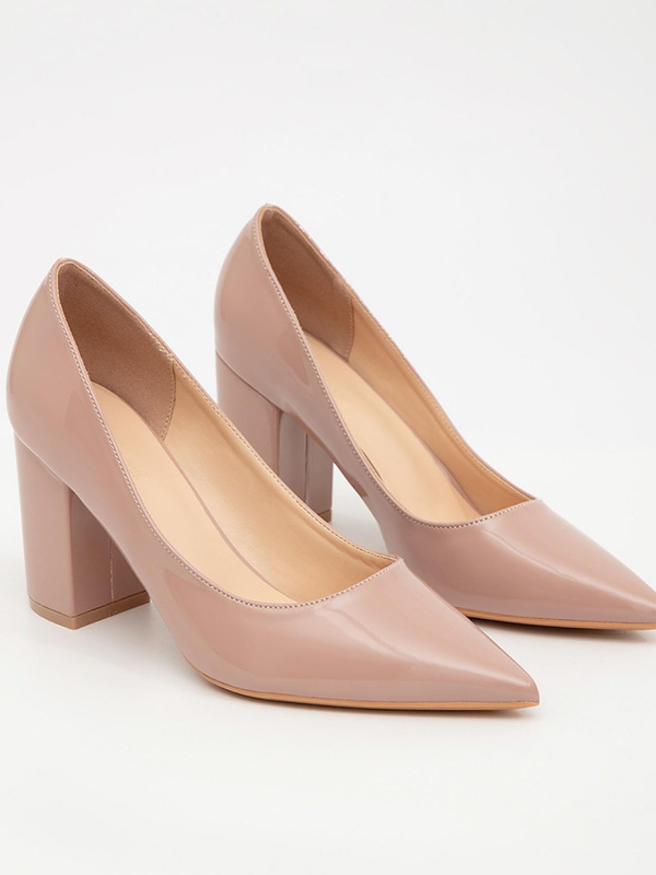1 Pair Women's Apricot Pointed Toe Block Heel Pumps, Elegant Office Style, Slip-On Shallow Cut Patent Leather, For Ladies Daily Work & Party
