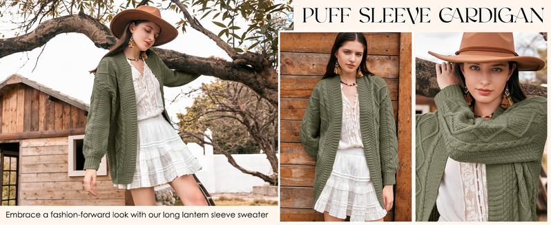 Danedvi Womens Oversized Cardigan Sweaters Open Front Cable Knit Lantern Long Sleeve Chunky Outwear Coats Soft Comfy Stretchy Casual Knitwear