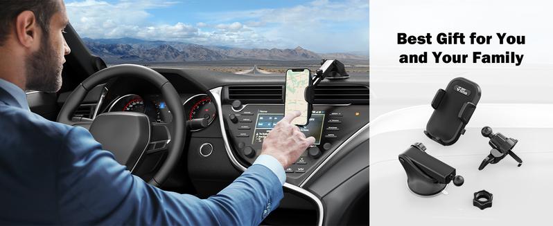 JOYTUTUS 3-in-1 Car Phone Mount Adjustable Strong Suction Cup for Windshield Dashboard Air Vent Universal Fit Double-lock TPU One-touch Release Button Compatible with Smartphones Durable Holder Protective Cellphone Stand