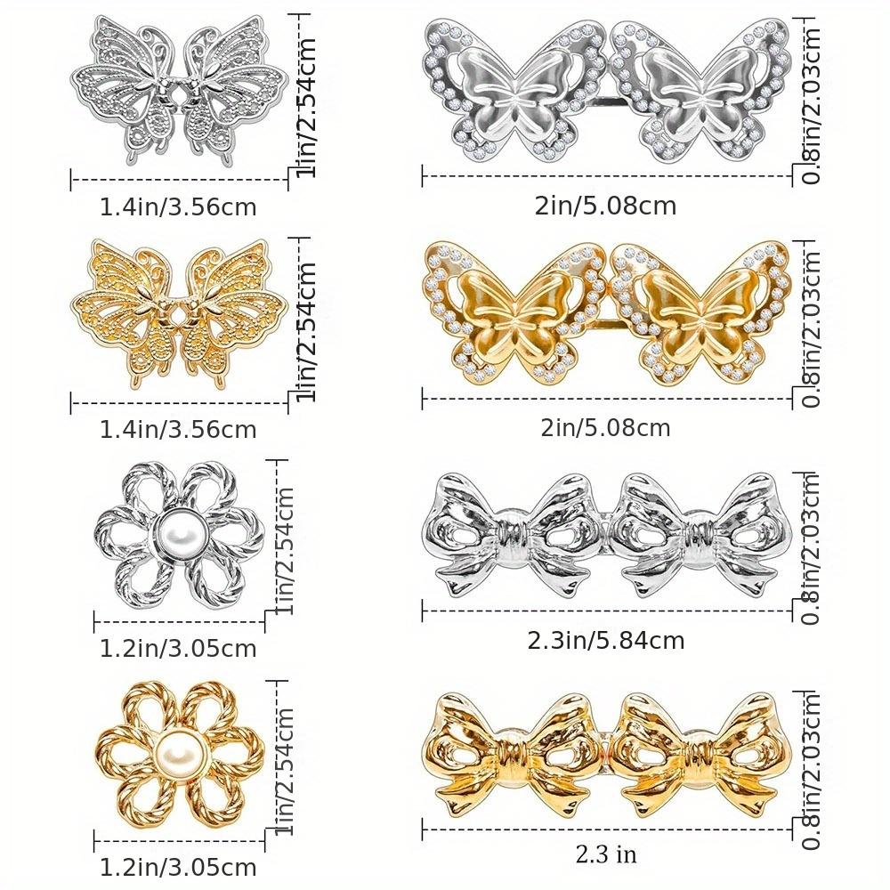 Women's Waist Tightener Button Clips, 8 Pack Gold Flower Decorative Snaps, Adjustable No-Sew Jean Buttons for Pants, Button Clips Snaps,travel essentials,camping essentials tiktokshopbacktoschool