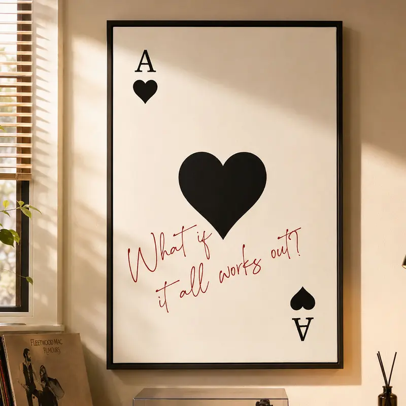 Trendy Ace of Hearts Poster, What If It All Works Out Wall Art, Retro Playing Card Print, Preppy Y2K Room Decor, Aesthetic Typography Artwork, Bedroom Dorm Wall Decor, Motivational Quote Poster, Modern Wall Art