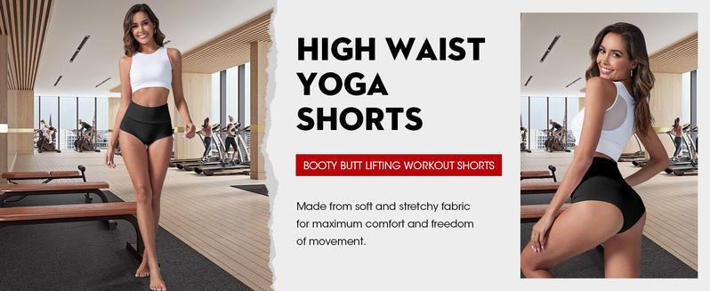 FISOEW Women's High Waist Yoga Shorts Gym Workout Booty Dance Hot Pants Athletic Butt Lifting Sports Leggings