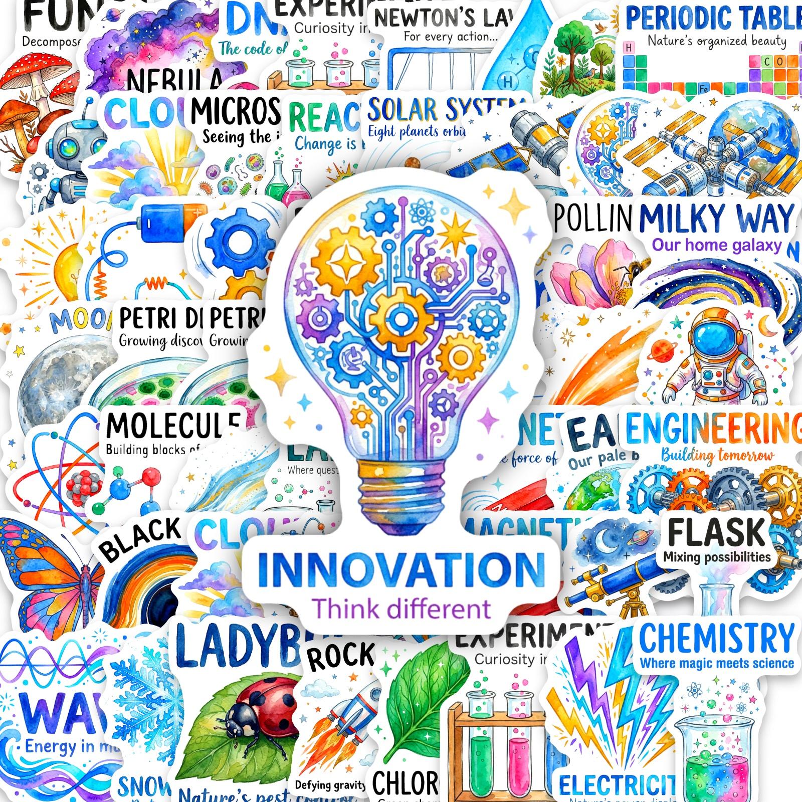 50 Pieces of Math, Physics and Chemistry Themed Stickers Decals, Decal Set, Suitable for Scrapbooks, Diaries, Laptops, Water Bottles, Cars and More, Ideal As Creative Birthday Gifts