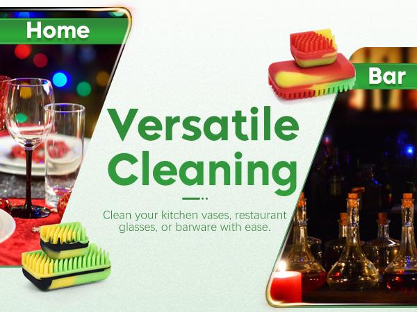 Magnetic Glass Cleaner Kit - Reusable Pipe Cleaning Tool Deep Cleans Hard-to-Reach Stains Two Silicone Brush with Handle Design Versatile for Glassware, Ceramic Surfaces Multicolor