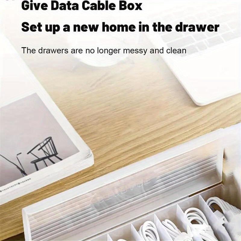 1Pc Transparent Data Cable Storage Box Plastic Data Line Storage Container for Desk Headset Stationery Multifunctional Storage Work Accessories