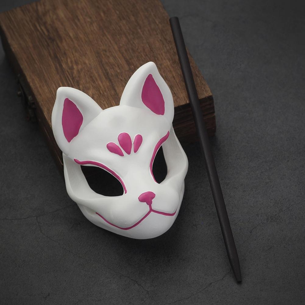 Vintage Resin Fox Mask Hairpin, Hand-Painted Japanese Traditional Hair Accessory, Retro Animal Pattern, Wedding & Festival Gift