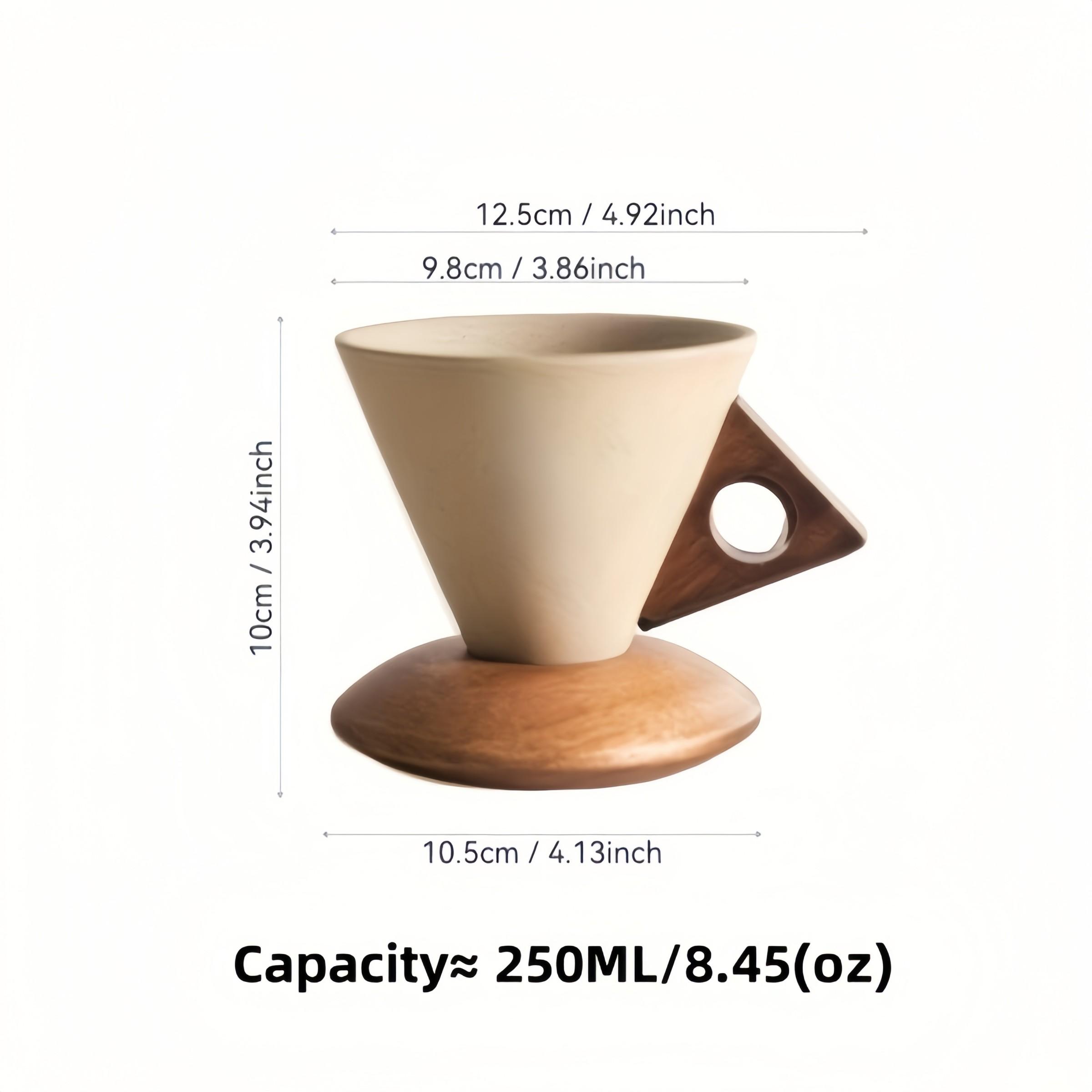 250ML Handmade Ceramic Coffee Cup, Wide Mouth Latte Mug with Heat-Resistant Wooden Handle, Ideal for Home & Office, Perfect Gift