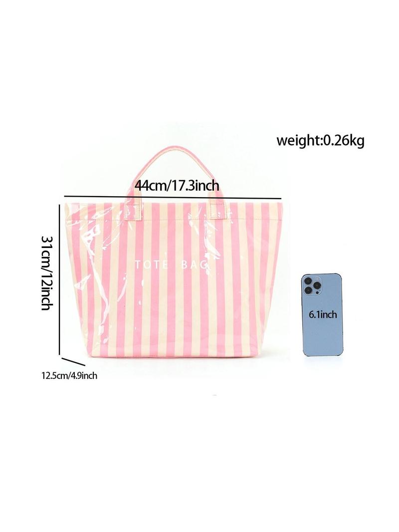 Valentine's Day New Sweet Fresh Stripe Tote Bag, Shiny PVC Large Capacity Commuter Bag, Casual Trendy Bag, Perfect for Spring Summer Shopping