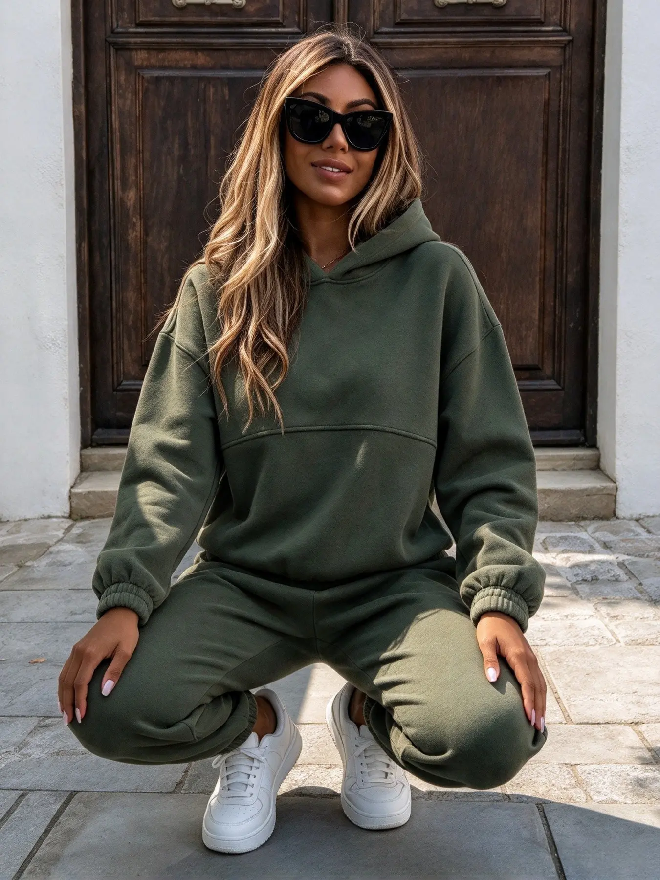 Women Fleece Lined Hoodie Sweat Suit Fall Winter Casual Athletic Outfit Winter Warm Fleece Two Piece Tracksuit Women Loose Hooded Sport Set Women Autumn Fleece Hoodie & Jogger Pants Set Casual Streetwear Outfit