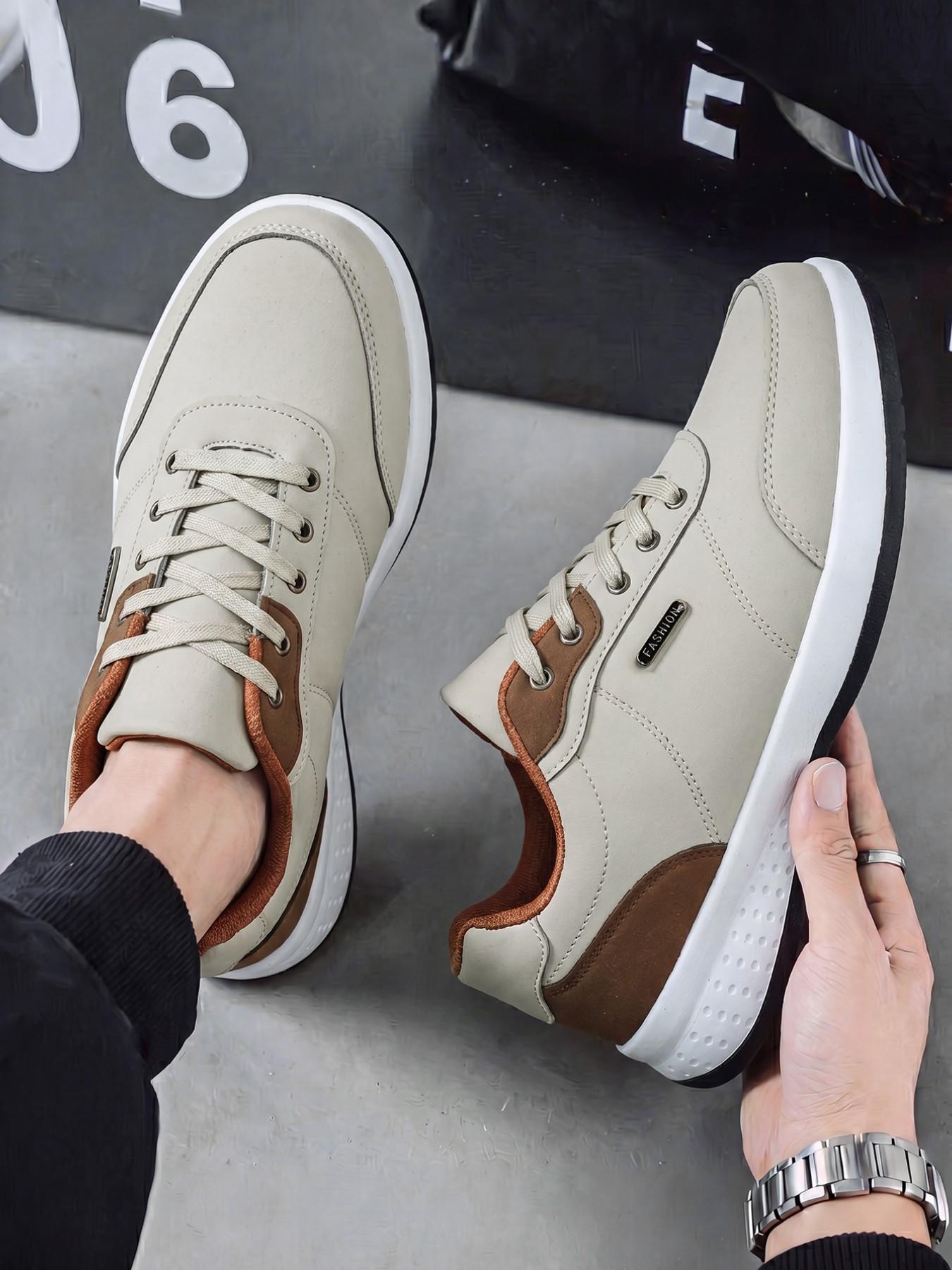 Men's Athletic Shoes, Breathable PU Leather, Colorblock Design, Eva Sole, Casual Style, All-Season Sneakers, Anti-Slip & Shock-Absorbing, Versatile Colorblock Sneakers