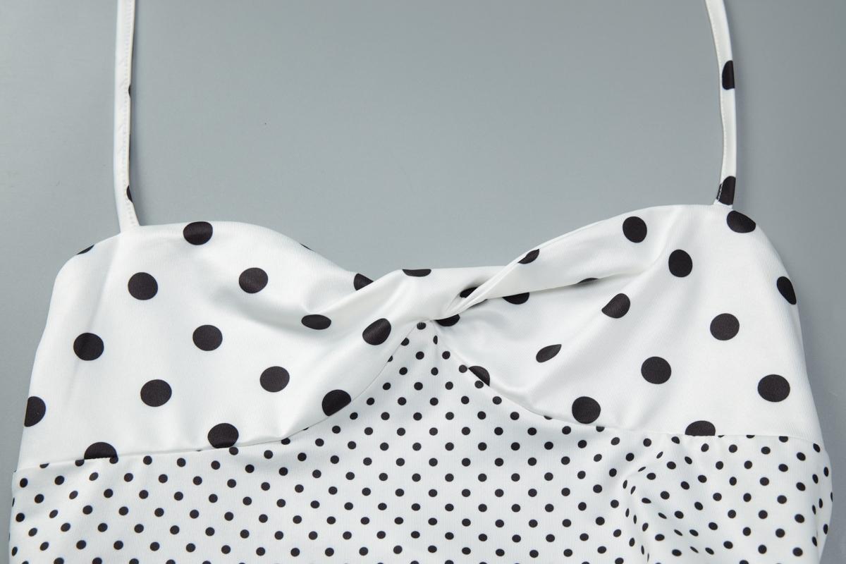 Women's Polka Dot Print Tie-neck Halter Dress, Bust Twisted Ruched Sleeveless Backless A-line Slip Dress, Party Club Date Holiday Beach Vacation Daily Casual Sweet Cami Maxi Long Dresses For Ladies Summer Fashion Clothes Wear