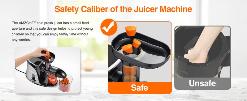 Juicer Machines,AMZCHEF Slow Masticating Juicer, Juicer with Two Speed Modes, Travel bottles(500ML),LED display, Easy to Clean Brush & Quiet Motor for Vegetables&Fruits