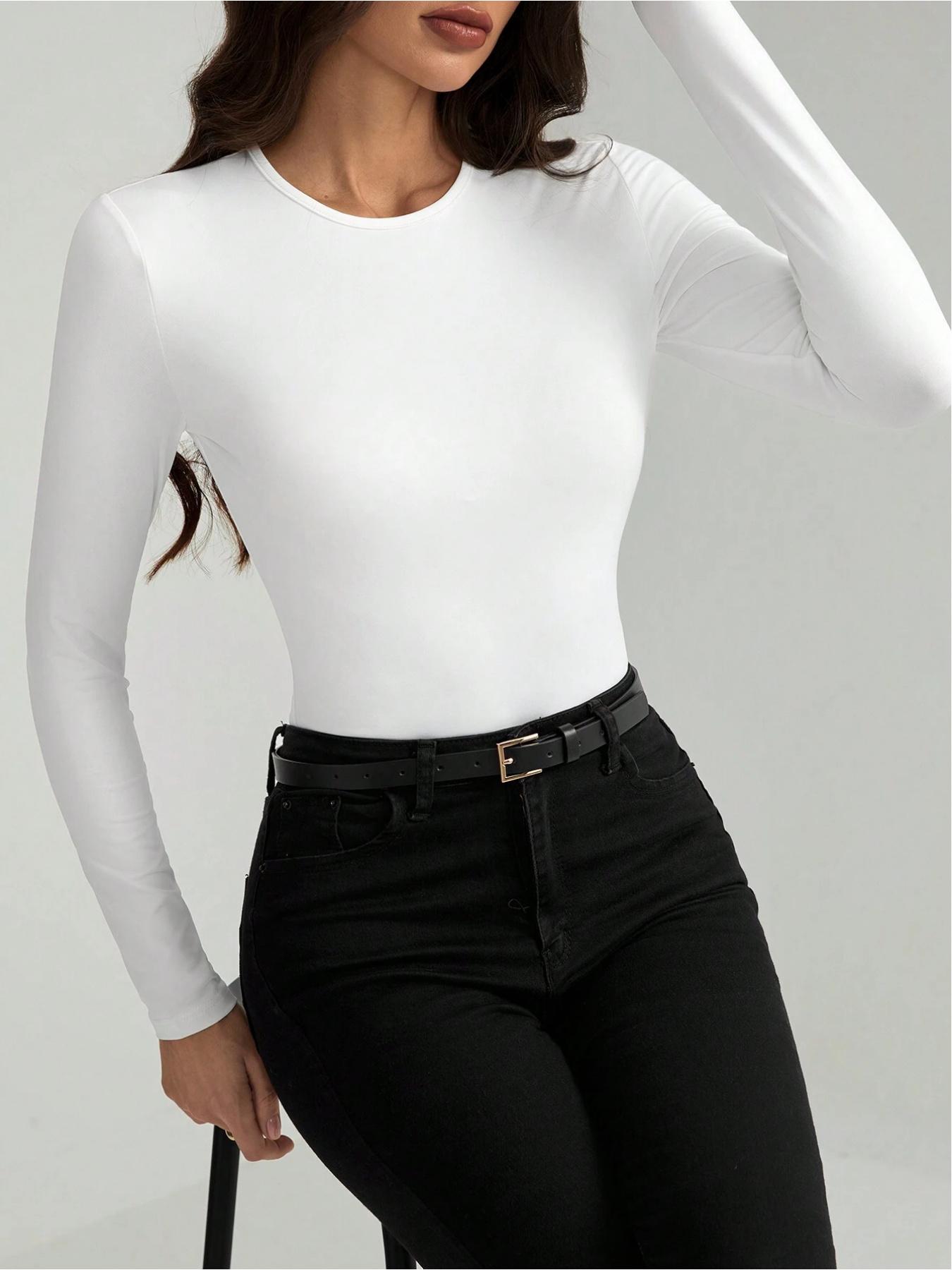 Women's Autumn Basic Solid Color Versatile Fitted Long Sleeve Bodysuit, Slim Fit Design, Suitable for Home, Sports, Work, Shopping, Gatherings and Bars.
