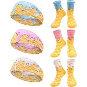 Ice Cream Baseball Headband and Ice Cream Sock Sports Elastic Sweatband Funny Sports Baseball Gifts for Youth Teen Women Men Athletes Football Basketball Running Gym Party Favors
