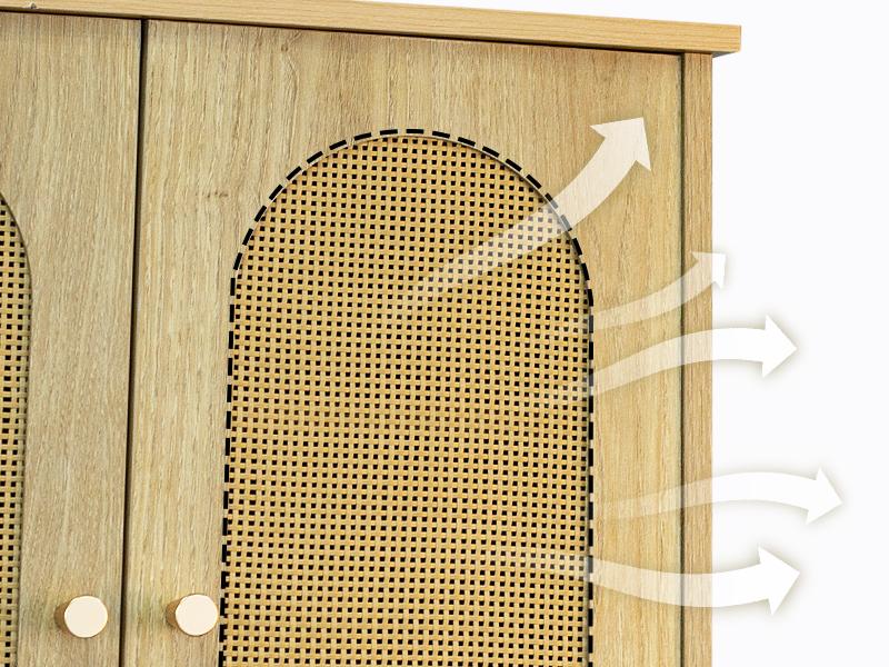 Vabches Rattan Toilet Storage Cabinet, Over the Rack Wood Cabinet with Metal Stand, Bathroom Organizer with Adjustable Shelf, Tall Freestanding Washer Shelf, Small Cupboard, Space Saver, Natural style