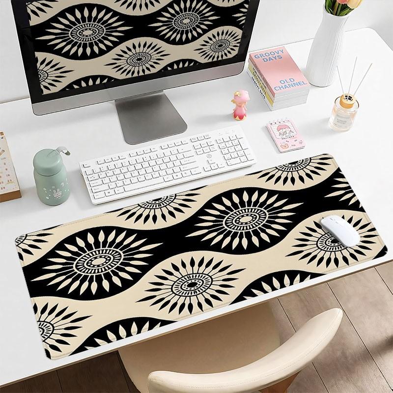 Black White Geometric Sunburst Desk Pad Gaming Mousepad XXL Mouse Pad For Laptop Desk Mouse Pad Extra Large With Non-Slip Rubber Base Stitched Edges Surface For PC Gamers Office Workers & Home Use Perfect Gift For Holidays And Special Occasions