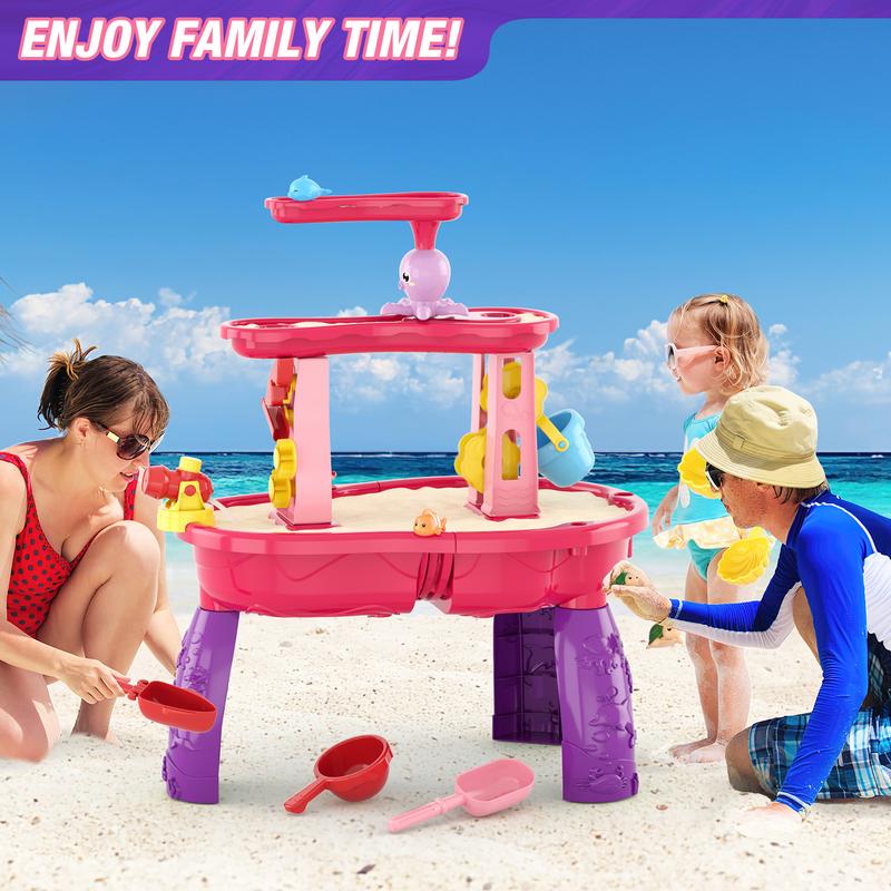 Water Table for Toddlers, 3-Tier Kids Splash Sand Table Water Toys, Rain Showers Splash Pond for Outdoor Beach Backyard Summer, Activity Sensory Play Table for Boys Girls,Birthday Christmas Halloween Thanksgiving Gifts.
