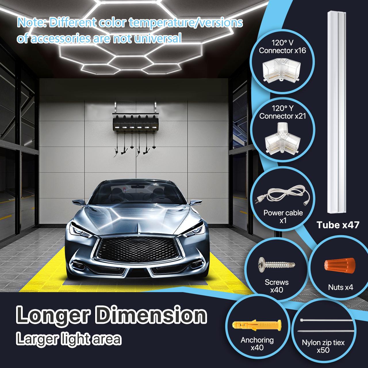 HYPERLITE offers Hexagon Garage Lights, a hexagon led lights Ceiling system designed for Grid Systems. These lights emit a Cool White light, ideal for Car Detailing Garages, Basements, Barbershops，Adjustable Lighting Options，SpringGlowUp