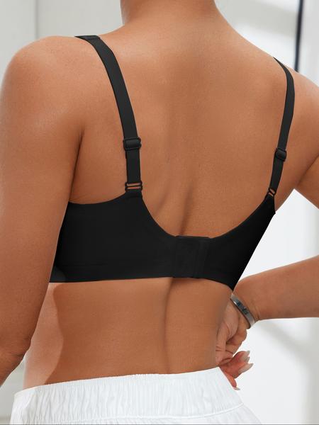 Women's Wireless Jelly Bra, Plain V-Neck Design, Moderate Support Lining, Fitted Style for All Seasons, Three-Quarter Cups