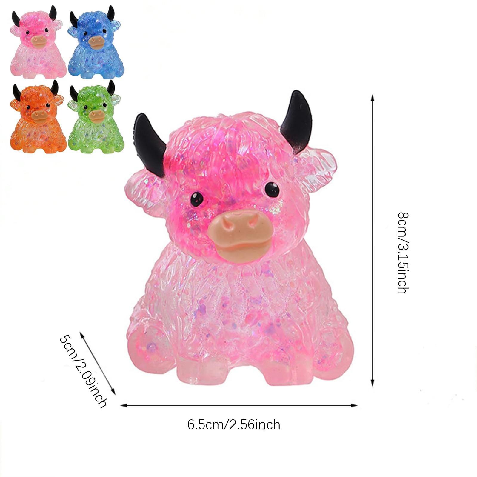 1/2/4 PCS Glitter Highland Cow Squishy Fidget Toy Soft Slow Rising Stress Relief Ball Sparkly Squeeze Sensory Toy For Teens Adults Cow Lovers Desk Relaxation Party Favor