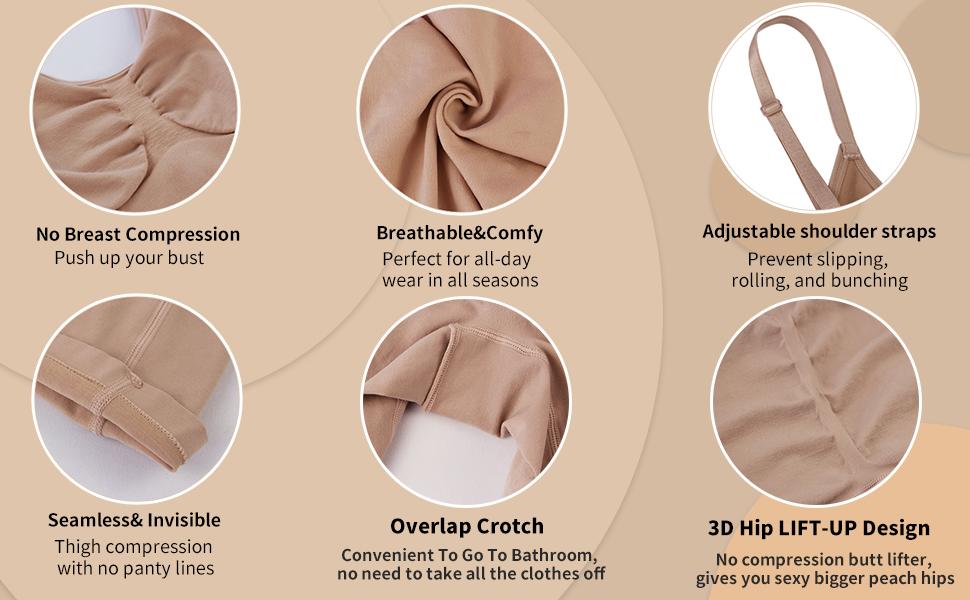 Shapewear Bodysuit for Women Tummy Control Butt Lifting Fajas Full Body Shaper Thigh Slimmer Shorts Soft Breathable Fabric Adjustable Straps Summer Womenswear SpringStatements