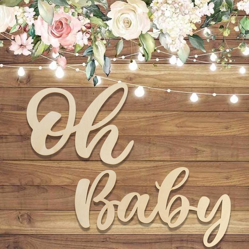 1Set, Oh Baby Wooden Decoration Wall Sticker, Wedding Party Decoraion, Baby Shower Birthday Party Decor, Boy Girl Gender Reveal Party Wall Sign Supplies, Gender Reveal Party Decoration Welcome Baby Birthday Party Supplies Wall Sticker