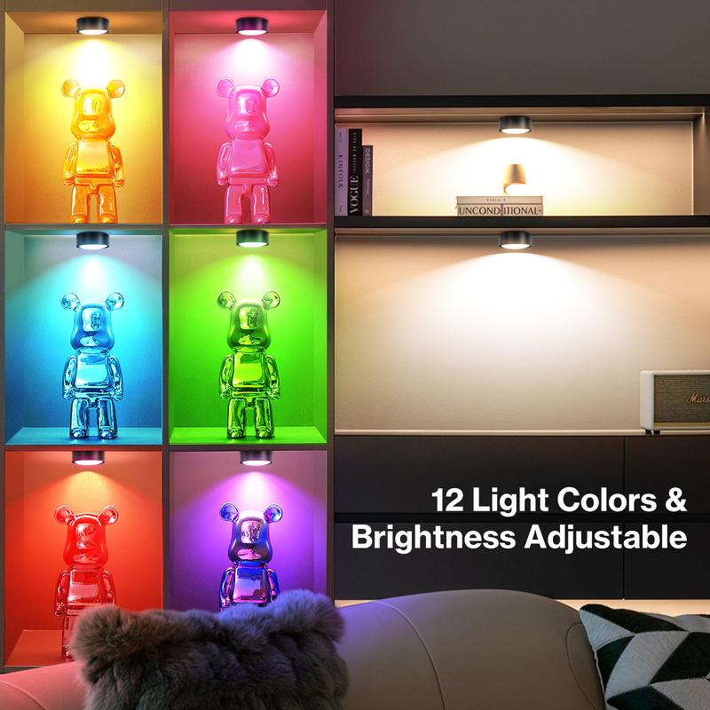 CADRIM Picture Light Wall Light 3 Pack Rechargeable with Remote 12 RGB Colors Dimmable Timer Magnetic Wireless Art Display Lighting for Painting Photo Frame Poster (Renter Friendly)