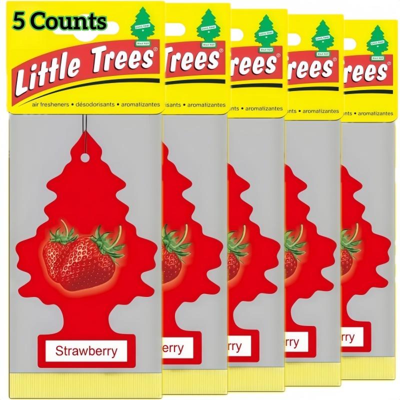 5pcs Little Trees Air Freshener Car Hanging Decor, Car Scents, Long-Lasting Fragrance for Cars & Homes, Strawberry Scented Tree Ornaments