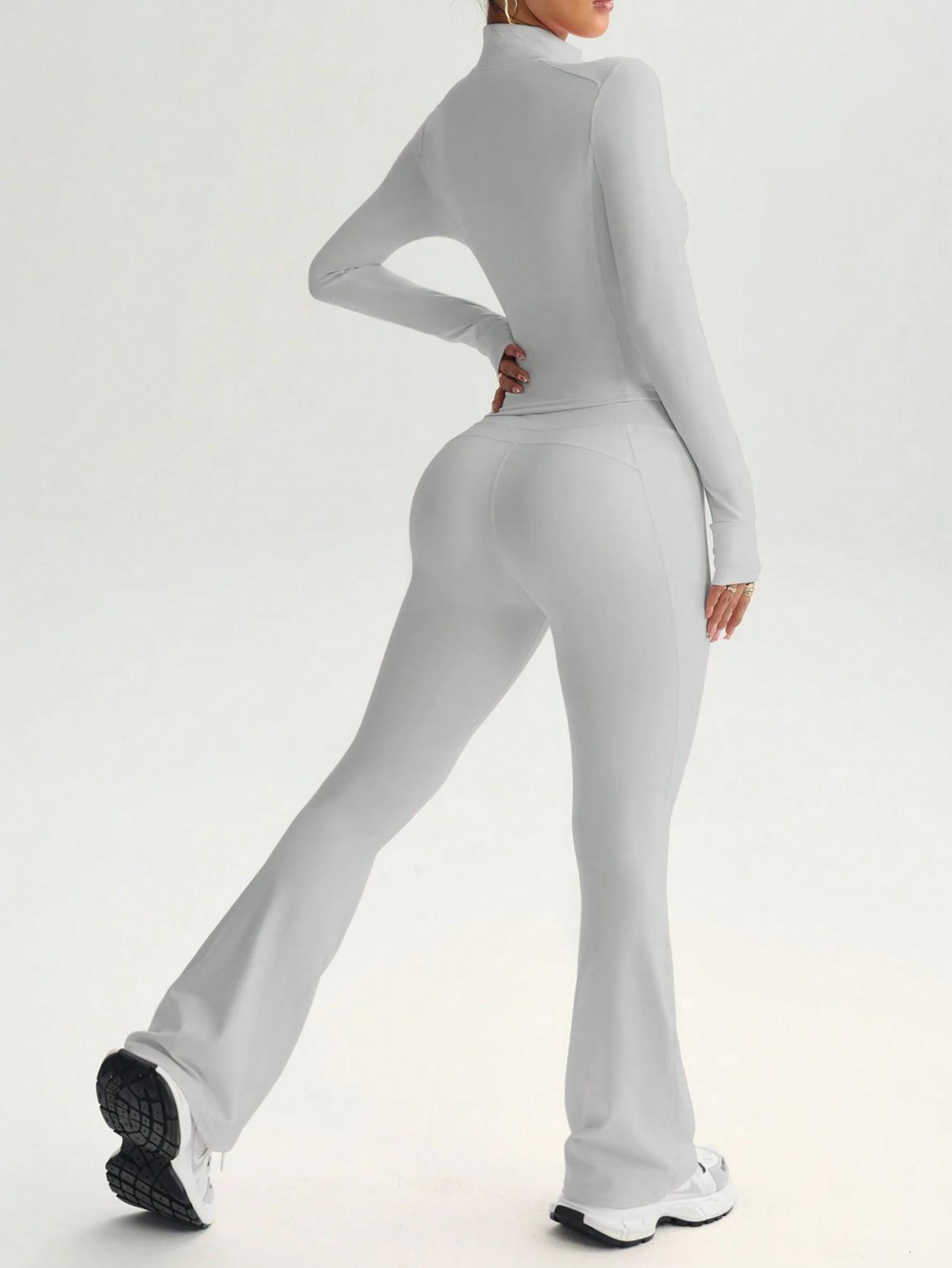 Women’s 2-Piece Yoga Set - Half Zip Mock Neck Long Sleeve Top, High Waisted Flare Leg Bottoms, Soft Naked-Feel Breathable Athleisure for Gym Workouts, Pilates, Multi-Size Female Activewear, 2 Piece Sets, Clothes For Women, Woman 2 Piece Set, Flare Legging