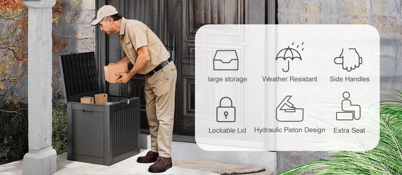 31/60/100/260 Gallon Resin Outdoor Storage Deck Box (padlock not included) – Waterproof, UV-Resistant, Multi-Functional, Lockable, Durable, Storage of tools 31/60/100/260 Gallon Resin Outdoor Storage Deck Box (padlock not included) – Waterproof, UV-Resistant, Multi-Functional, Lockable, Durable, Storage of tools