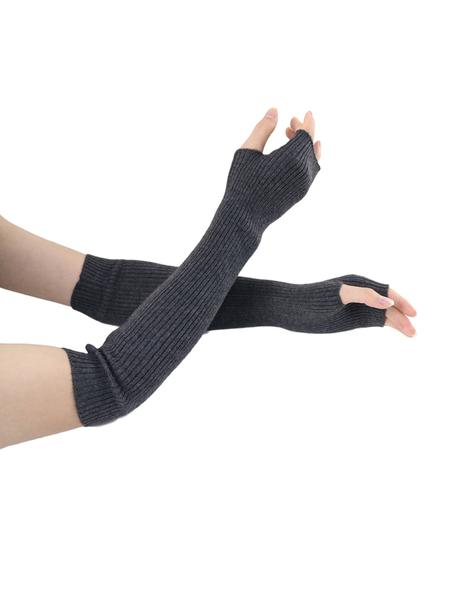 Women's Arm Warmers, Knit Cashmere Wool Blend Long Fingerless Gloves for Fall & Winter, Casual Plain Design, Moderate Fabric Thickness