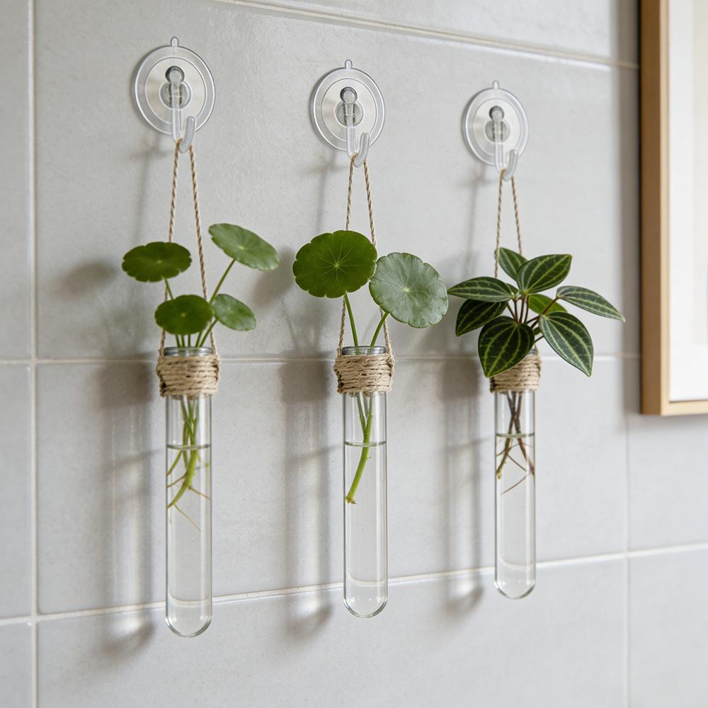 Wall-mounted Test Tube Vase Hemp Rope Hanging Hydroponic Set Simple Nordic Style Punch-free Installation Creative Wall Decoration Home Living Room Soft Decoration