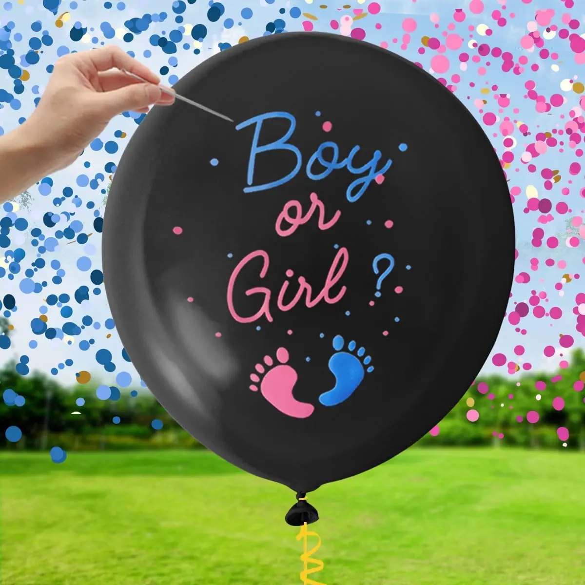 Gender Reveal Balloon Pop Ideas, 2pcs 36" Jumbo Black Baby Boy or Girl Balloons, with Blue Pink Confetti for Revelacion de Sexo de Bebe cozy home decor
