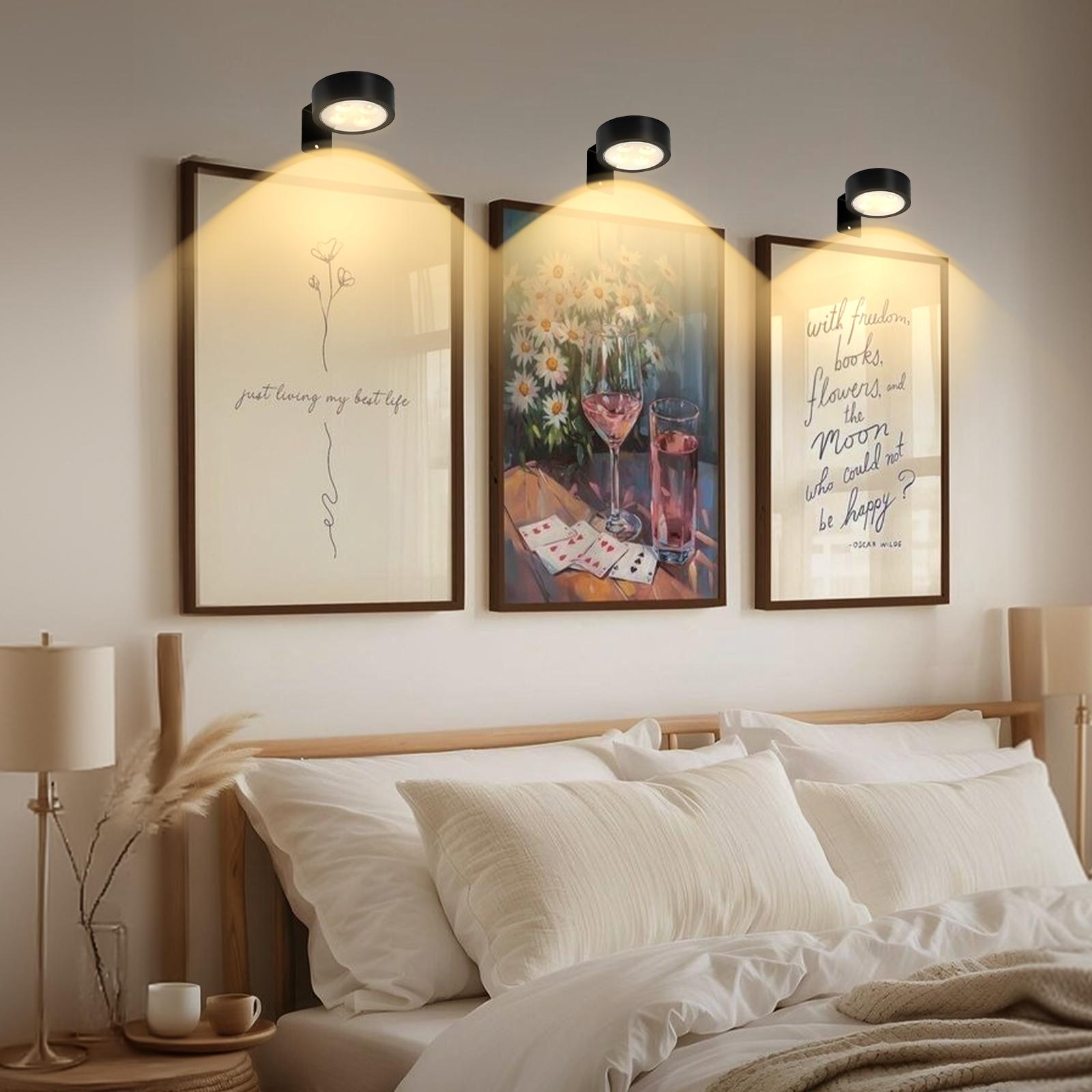 LED Wireless Picture Light with Timer, Adjustable Leds, Adjustable Brightness Art Display Lamp, Home Decoration Lamp, 3 Lighting Modes for Portraits, Wall Decor, Art Frames, Decorative Lighting