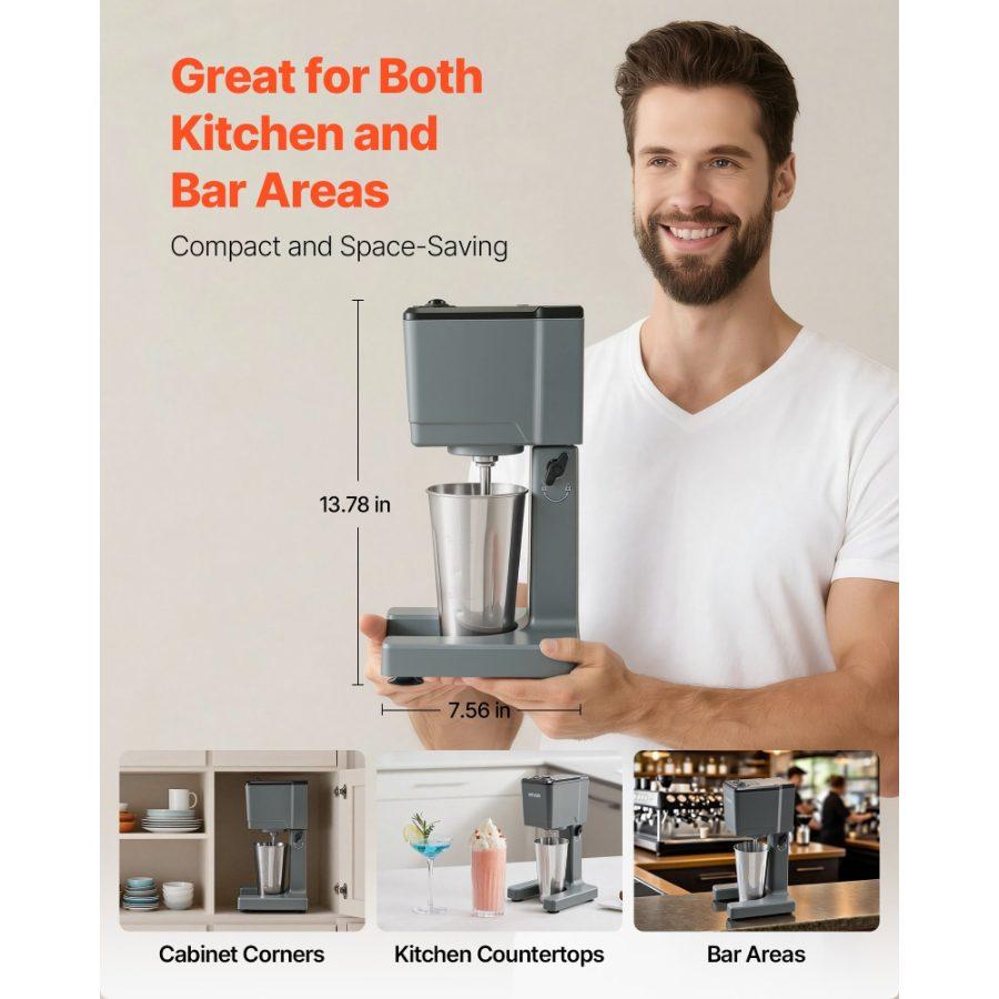 VEVOR Milkshake Maker, 150W Milk Shake Maker Mixer, Single Head Drink Mixer Blender Machine, Dual-Speed Adjustment Milkshake Blender with Stainless Steel Cup, for Home, Kitchen, Bar Beverage Shop