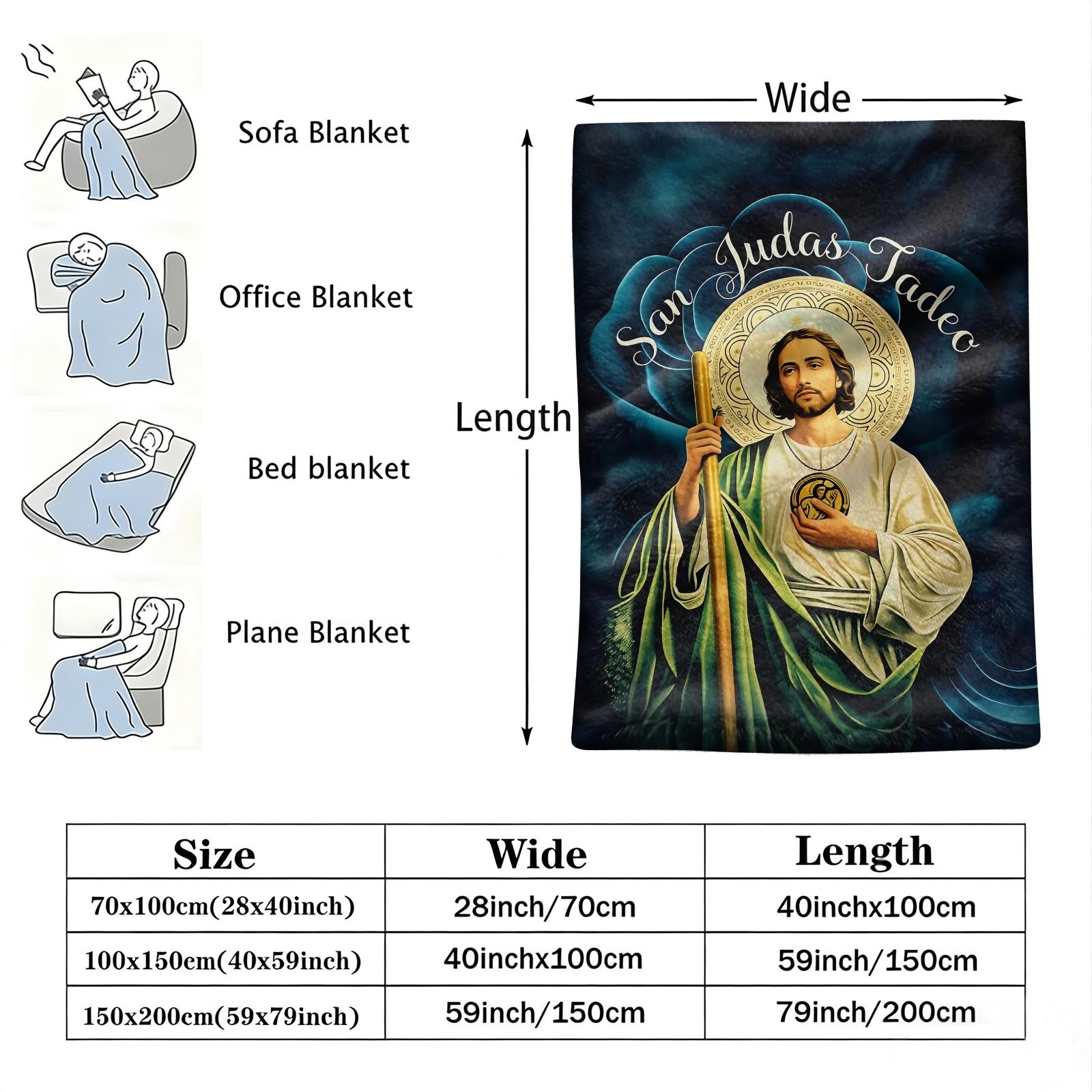 San Judas Tadeo Print Flannel Throw Blanket, Soft Warm Cozy Fleece Blanket for Couch Bed Sofa, Religious Saint Jude Decorative Blanket, All Season Plush Blanket, Perfect Gift Blanket for Home, Travel, Nap, All Ages