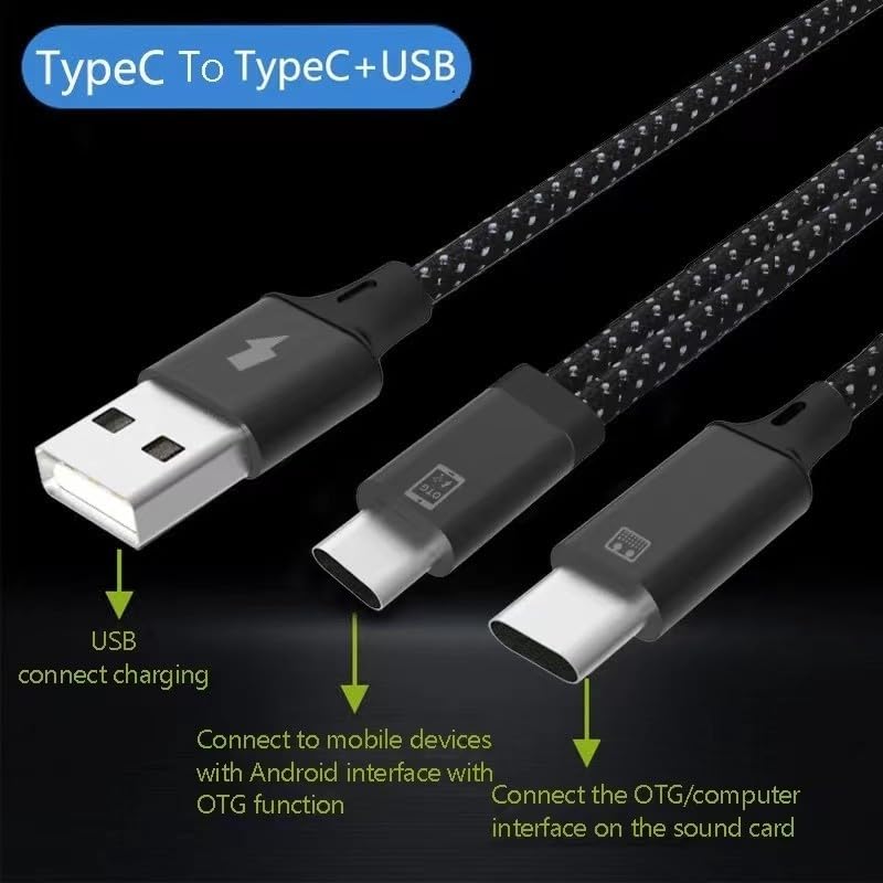 OTG 2-in-1 Audio Interface , Type-C Connector, Compatible with Sound Cards, Mixers, and Various Audio Devices, for Live Streaming and Recording