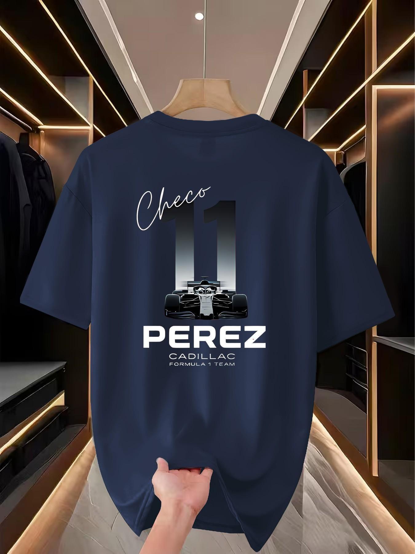 Cadillac F1 Racing Theme Print Short Sleeve, Casual Tee for Race Fans, Perfect for Watching Races, Daily Commute, Parties