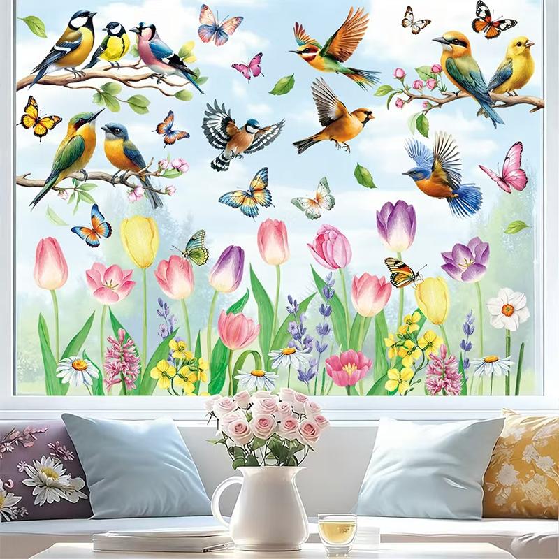 Spring Pigeon Window Stickers Set, 9 Sheets / 80 Pieces, Cute Bird Decorations for Windows, Festive Home Decoration Accessories