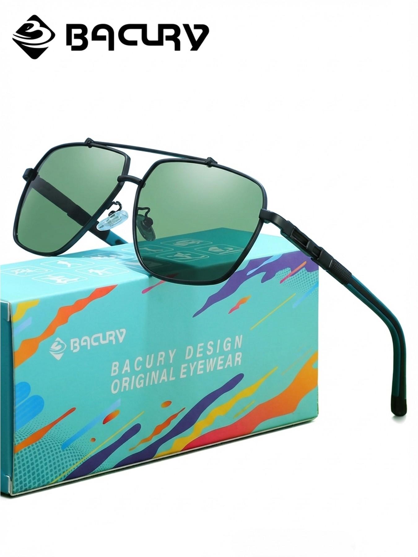 BACURY Stainless Steel Non Deformable Polarizing Film For Men And Women, Square Frame Sunglasses, Versatile For Street Wear, Daily Travel, Uv Protection, Driving And Hiking To Reduce Glare