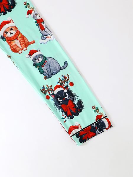 Women's Christmas Pajama Set, Long Sleeve Button Front Top & Elastic Pants, Animal Print, Casual Fitted Sleepwear for All Seasons, Nightwear Lounge Set
