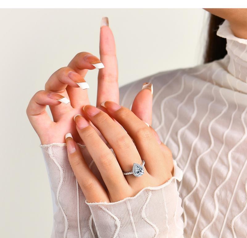 2CT Pear Cut Synthetic Moissanite Rings For Gift 925 Sterling Silver Engagement Wedding Anniversary Ring R062