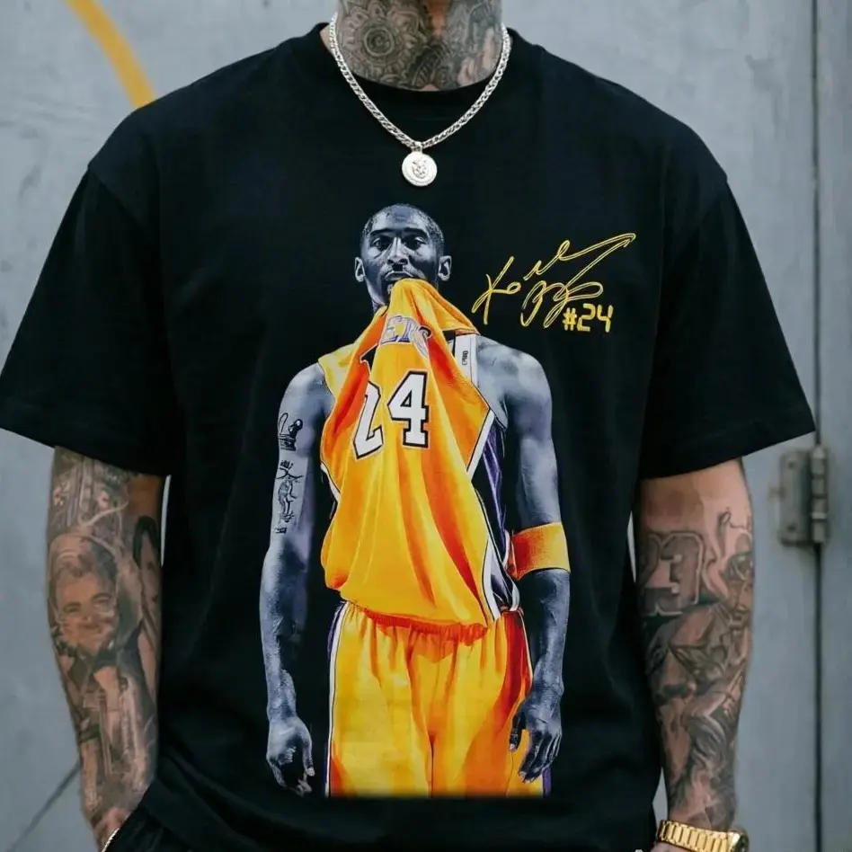 Men's Retro Kobe Bite Character Short-Sleeve Unisex Digital Print Soft T-Shirt -  Menswear Signature Pattern Casual Summer Street Top, Soft Fabric Gym Wear