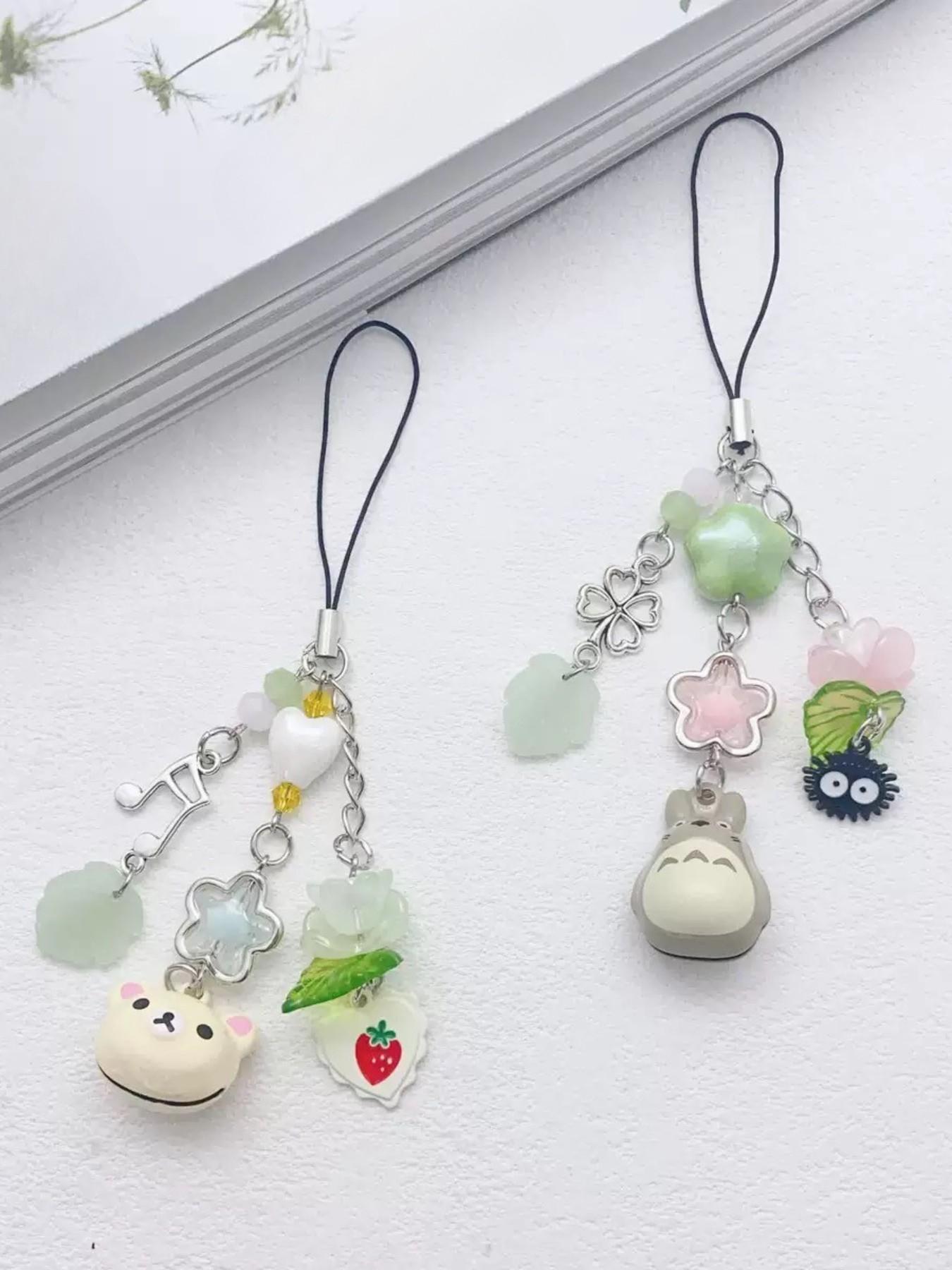 Studio Ghibli My Neighbor Totoro and Four-Leaf Clover Lucky Four-Leaf Clover Phone Charm Guben Chain INS Style Keychain