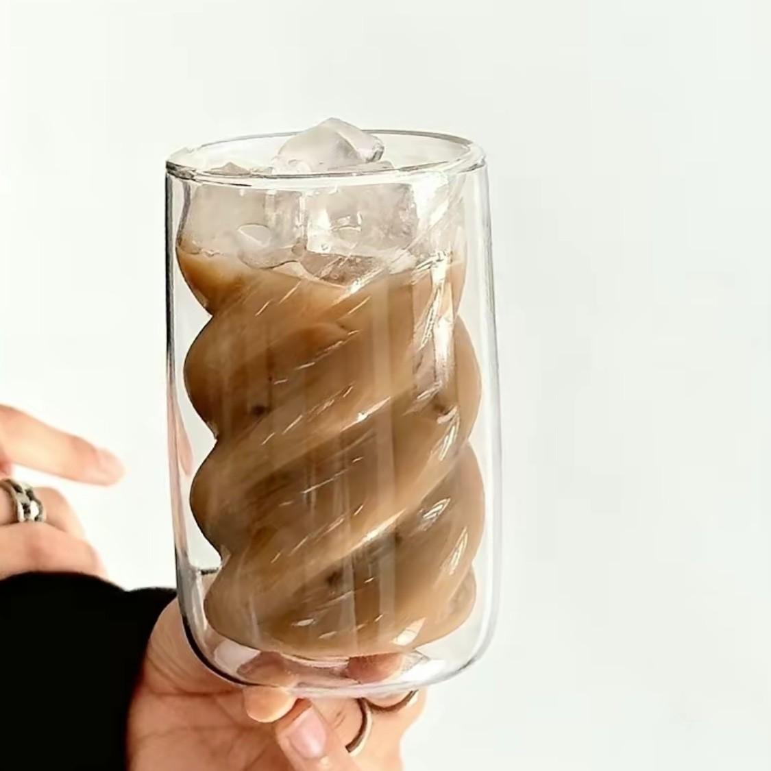 1/2/4 Pcs High Borosilicate Glass Cups, Drinkware, Spiral Design Double Wall Insulated Anti-Scald, Food Grade BPA Free Heat Resistant, Microwave Dishwasher Safe Reusable Breakfast Ice Coffee Beverage Cups, Perfect for Summer Winter Daily Home Office Use