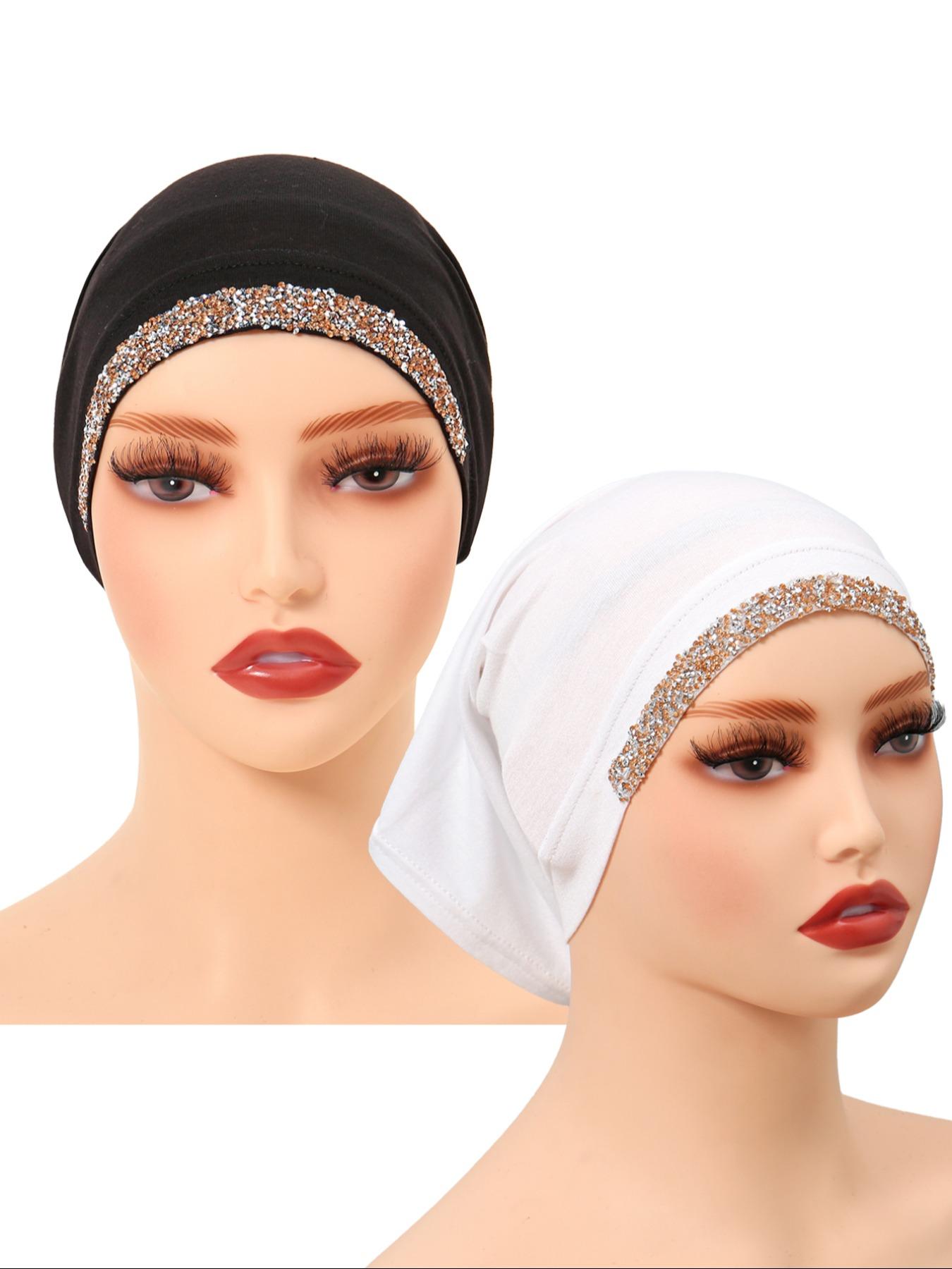 Women's Solid Color Rhinestone Decor Instant Turban Hijab, Breathable Comfortable Hijab for Daily Wear, Fashion Accessories for Women & Girls
