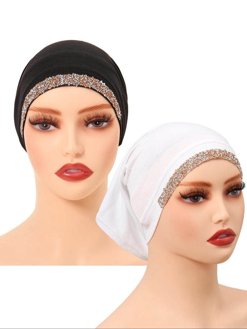 Women's Solid Color Rhinestone Decor Instant Turban Hijab, Breathable Comfortable Hijab for Daily Wear, Fashion Accessories for Women & Girls